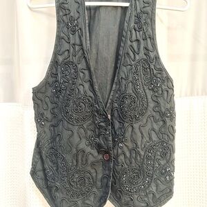 Vintage Case and Max Black Beaded and Roped Vest